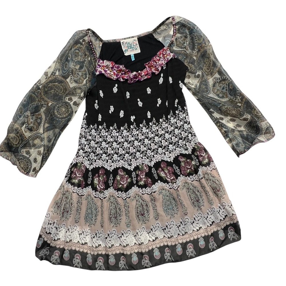 Faith Dress Womens Large Dress Paisley‎ Floral Ruffle Lined Chiffon Bohemian